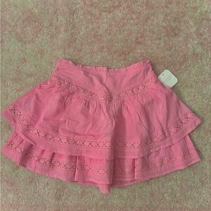 Altar’d State Pink Layered Skirt with Lace Trim